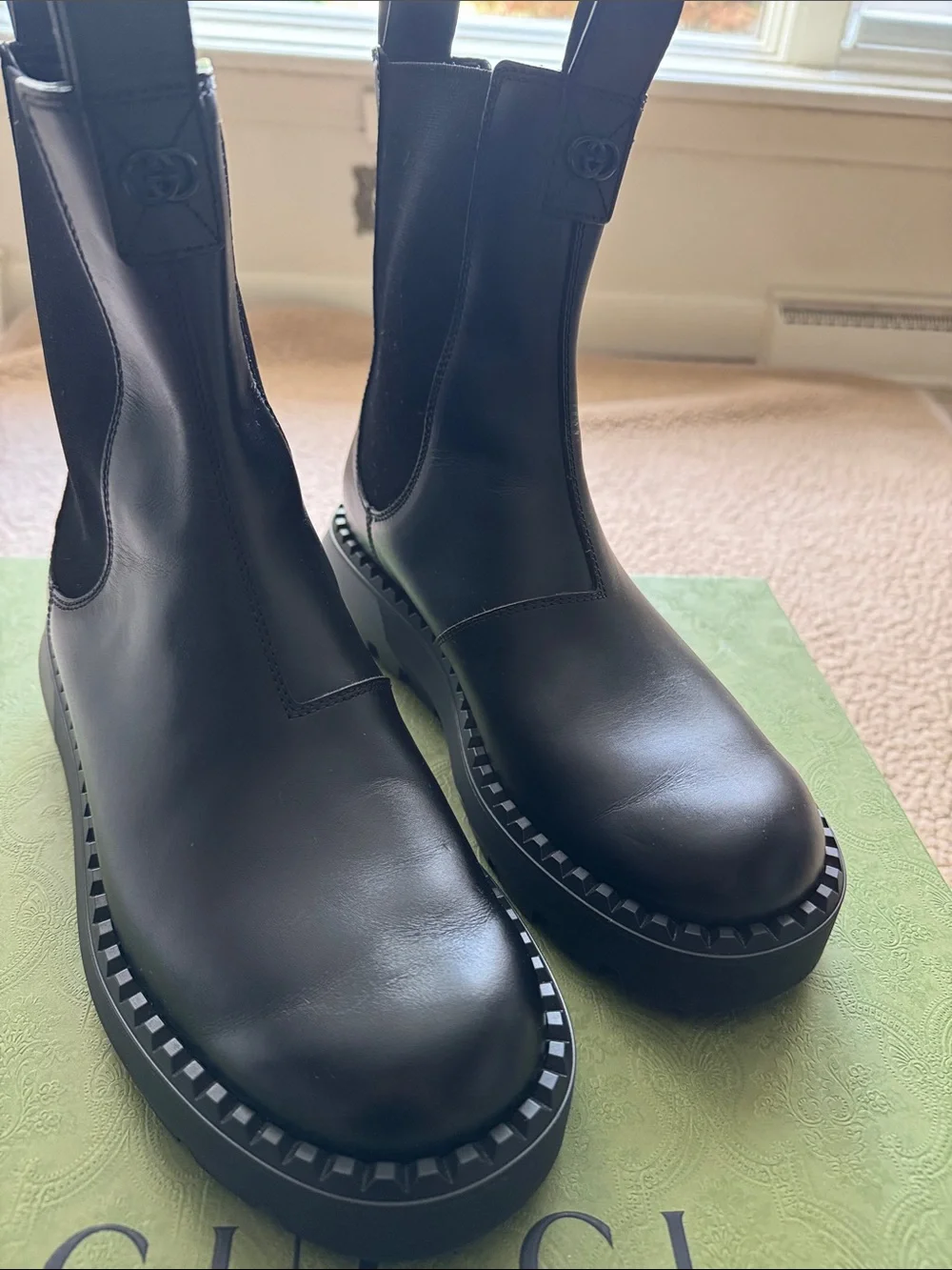 Mens Gucci Black Leather Sierra Calf/Double Stretch Boots